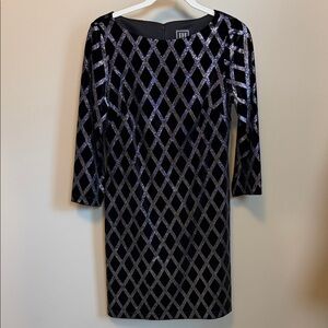 JH Evenings Black Velvet Long-Sleeve Dress with Silver Lattice